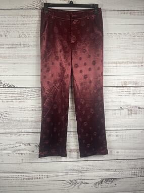 Sunday Edition Pants Womens Small Red Satin Floral Embroidered Straight Leg